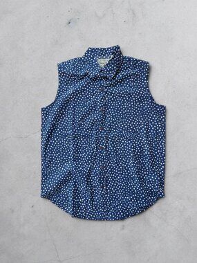 NWT Vintage Rosettes Star Print Sleeveless Button Down Top Size M Blue Americana